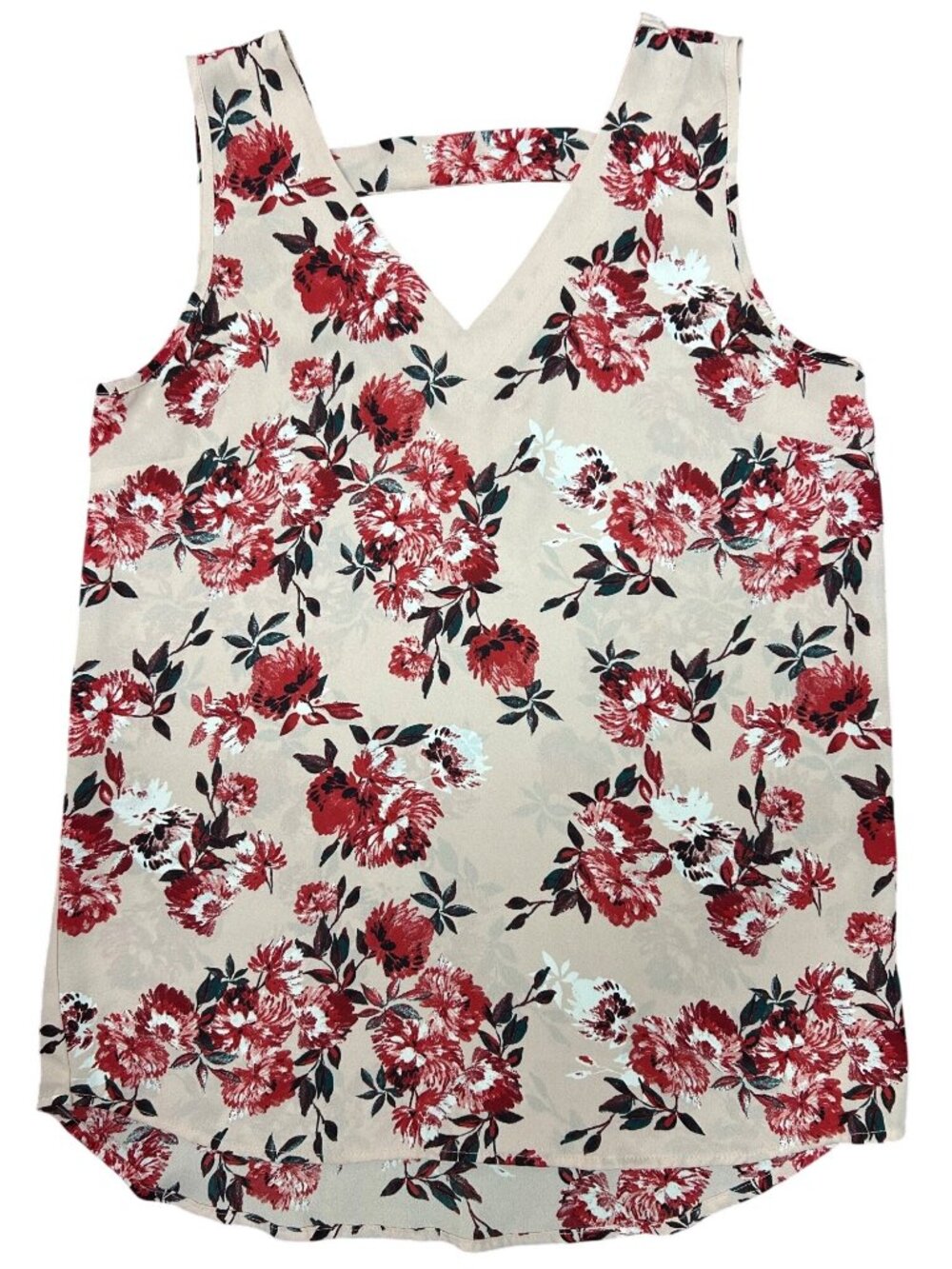 Maurices Floral Sleeveless Blouse With Back Strap Detail XS 100% Polyester Pink